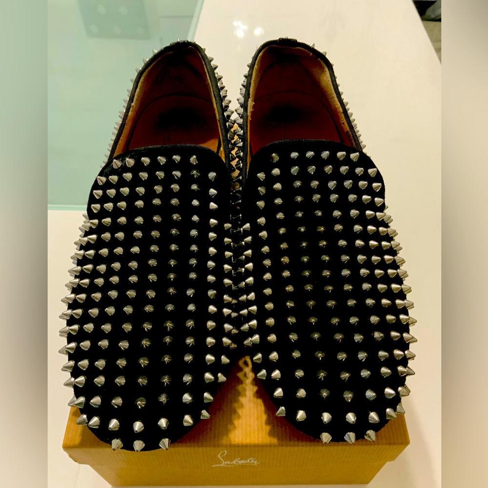 AUTHENTIC CHRISTIAN LOUBOUTIN BLACK SPIKE DANDELION LOAFERS